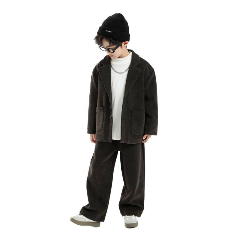 Boy's Suit Autumn and Winter Cotton and Thickened Boy's Handsome British Style Two-piece Suit