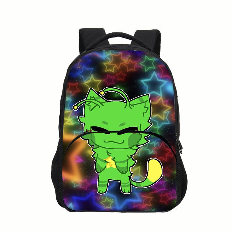 Regretevator Gnarpy Green Cat Backpack With Printed Design For School Use