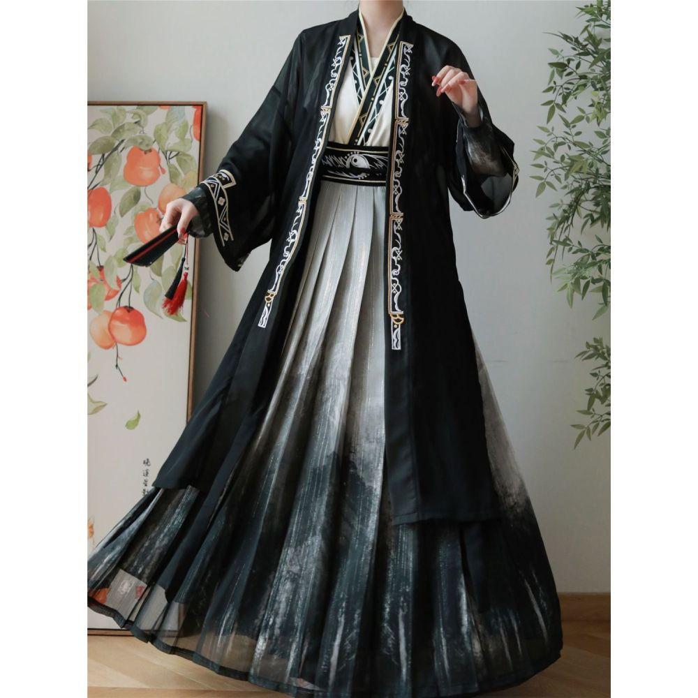 Chinese Song Dynasty Style Hanfu Men's And Women's Embroidery Suit Modified Ink Daily Suit