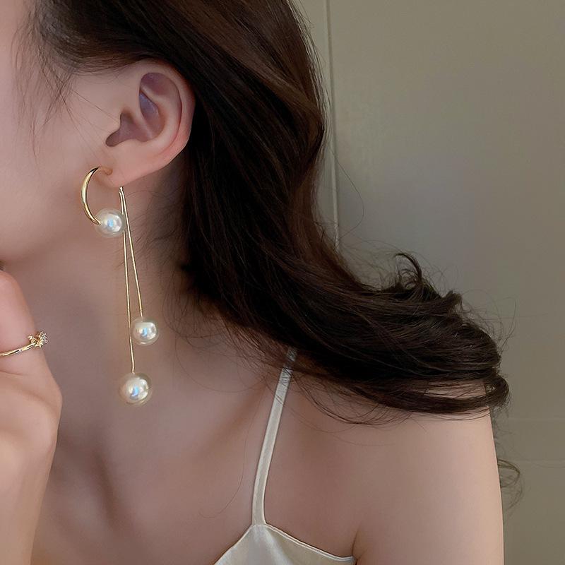 Silver Needle Geometric Rhinestone Pearl Earrings - Elegant French Retro Style