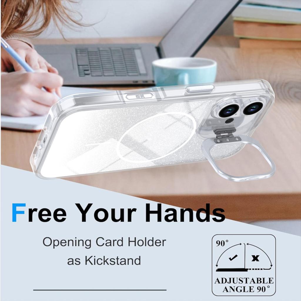 For iPhone 16 Magnetic Case Gradient Glitter Shockproof TPU PC Phone Cover Compatible with MagSafe