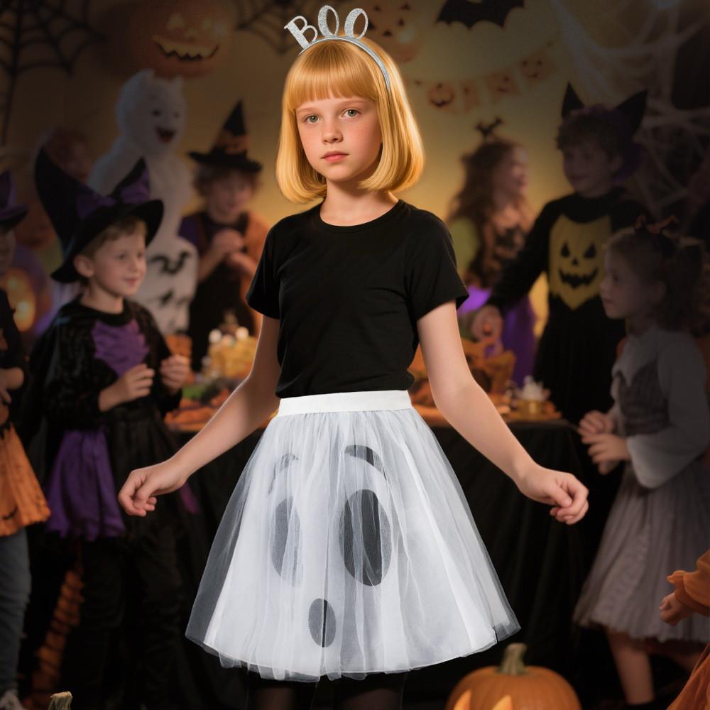 Halloween Ghost Face Pumpkin Veil Dress And Headband Set For Cosplay Dress Up Kids And Adults