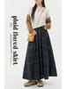 Maden Retro Cotton Gauze Plaid Maxi Skirt: Elastic Waist, Textured A-line Umbrella Design for Women