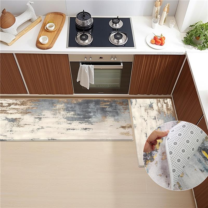 

Набор мягких бархатных кухонных ковриков с абстрактным принтом, нескользящий впитывающий моющийся коврик для ванной, напольный коврик для ванной комнаты 50x80+50x160cm 2pcs