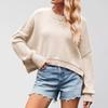 Women's Solid Striped Fashion Round Neck Knitwear Loose Pullover Sweater