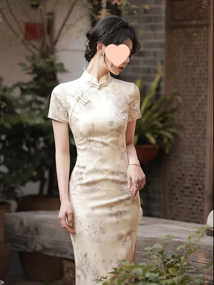 2024 New French Cheongsam: Retro Chinese Style Long Dress for Young Girls - Summer Collection