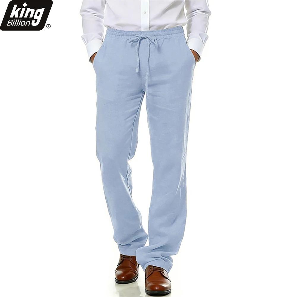 Men's Premium Cotton Linen Straight Leg Pants - Lightweight Breathable Comfortable Drawstring Waist Casual Trousers Solid Color Business Casual Pants