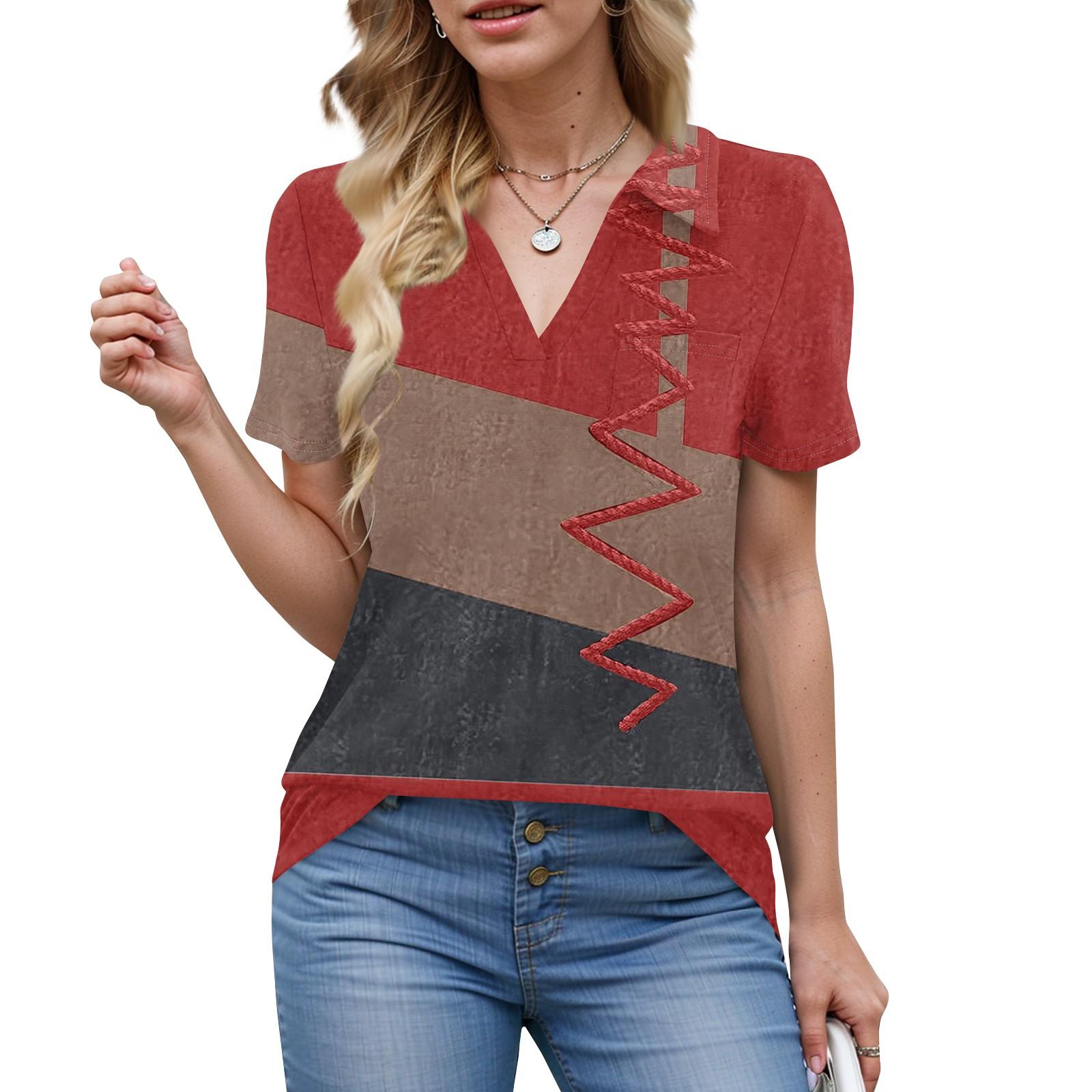 

Женские рубашки, летние деловые повседневные рабочие топы с коротким рукавом, застегивающиеся на пуговицы, воротник, V-образный вырез, блузка, футболка S винный