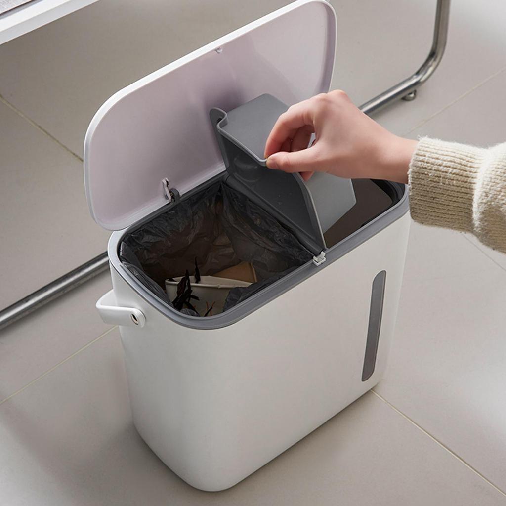 Trash Can with Lid Garbage Bin Container Removable Recycling Waste Double Compartments for