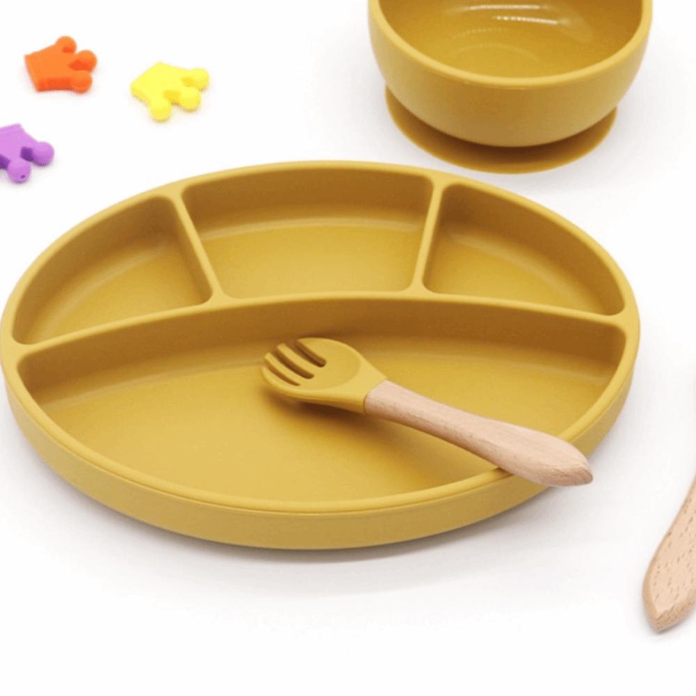 Rutschfester Silikon-Teller mit Fächern BPA-frei Kinder Fütterungsteller Saugfuß Speiseteller Babyfütterung