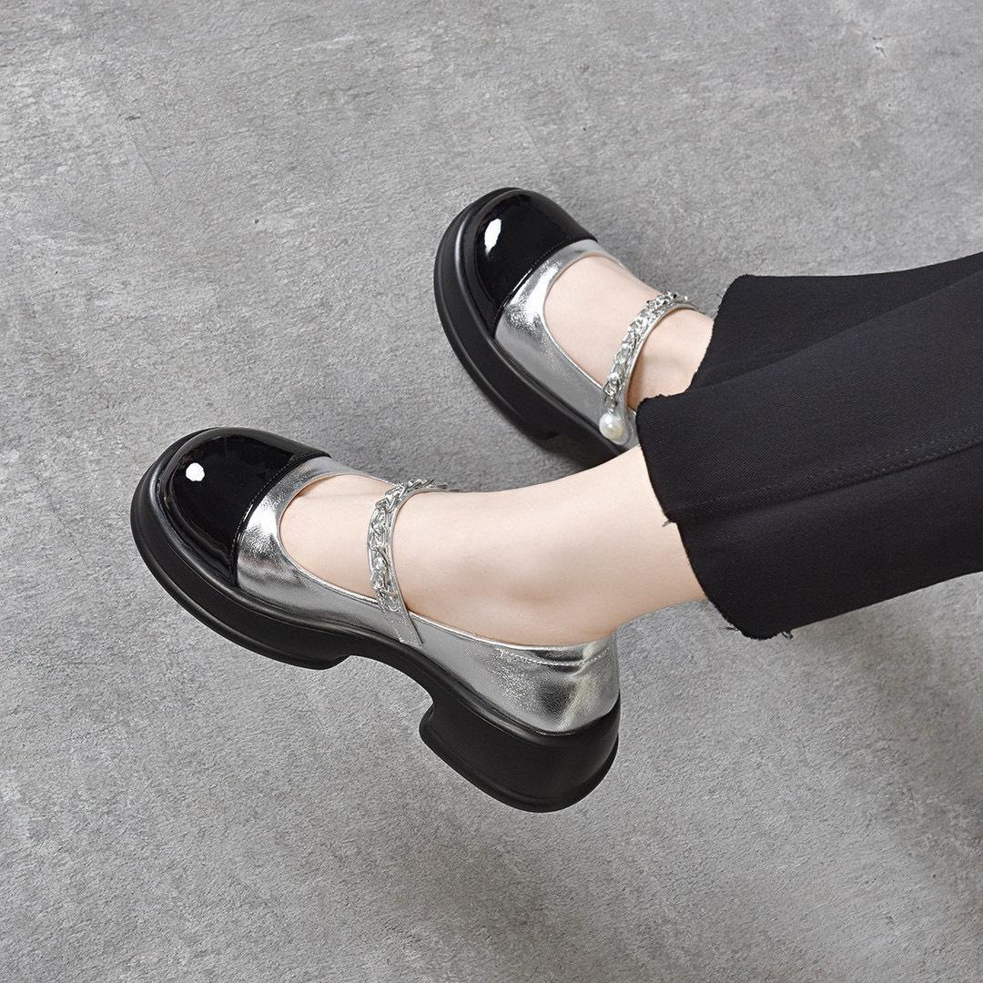 

Туфли на толстой подошве Туфли Мэри Джейн Одинарные Лоферы 40 серебряный