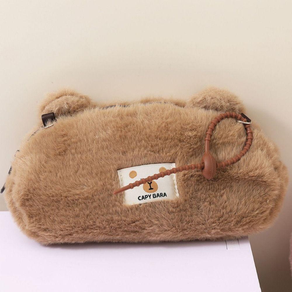 Large Capacity Capybara Pencil Case Zipper Stationery Bag Cute Plush Animal Pen Bag  Stationery