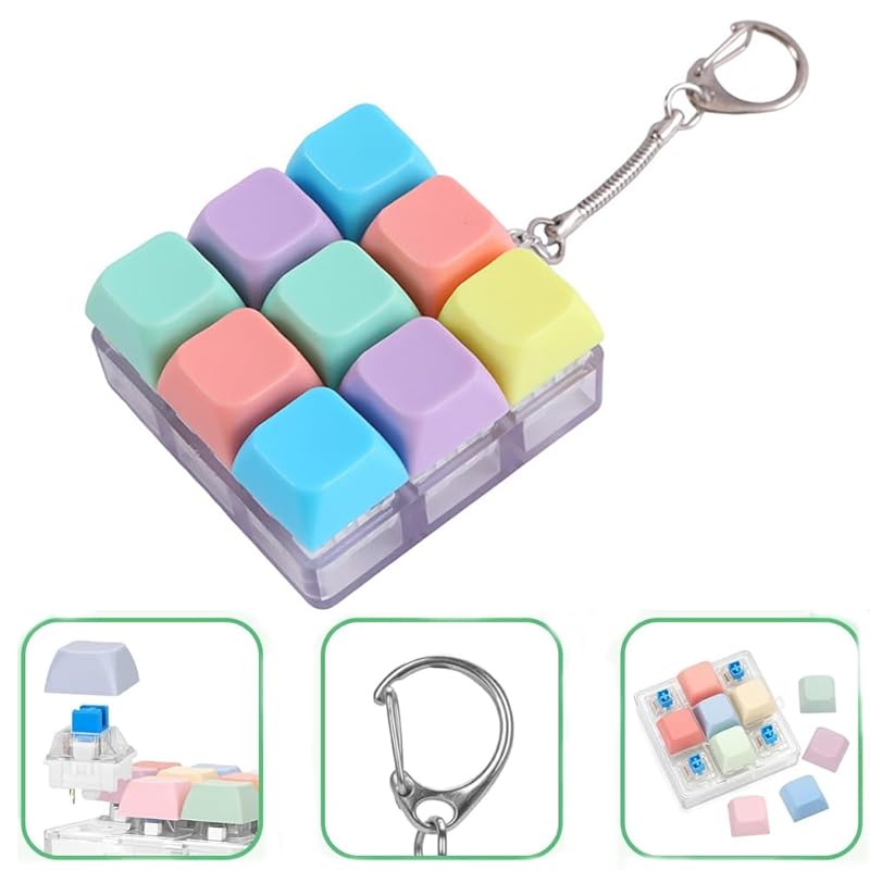9-Button Fidget Keyboard Keychain, Stress Relief Finger Toy for Adults, Color Fidget Keyboard (A)