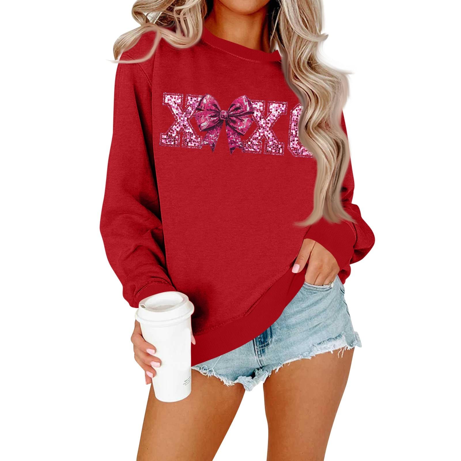 

Женская модная повседневная толстовка с длинными рукавами и круглым вырезом с принтом ко Дню святого Валентина XXL красный