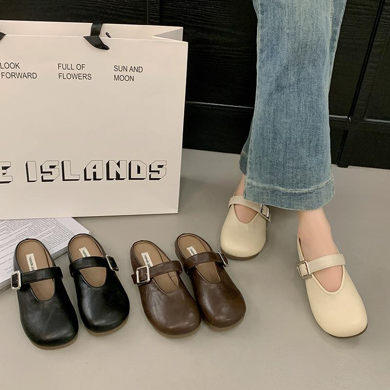 Flat Bottom Net Red Bag Head Half Slippers Women's Summer Wear Pregnant Women Lazy One Pedal 2025 New Versatile Casual Sandals