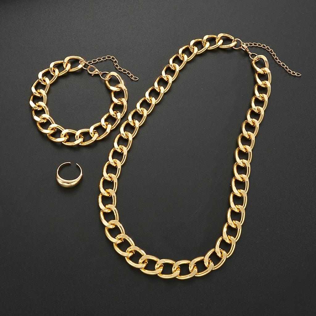 3PCS Gold Color Chunky Chain Jewelry Set For Women Men Exaggerated Punk Cuban Necklace Bracelet Ring Fashion Unisex Jewelry 2026
