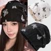 Autumn Winter Warm Bonnet Girls Elastic Skull Caps Korean Baggy Beanie Hats Hip Hop Streetwear Butterfly Pullover Hat