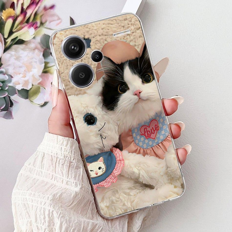 For Xiaomi Redmi Note 13 Pro Plus 5G Phone Case Redmi Note13 13 Pro 13 Pro+ 5G Elegant Floral Cat Soft Silicone Clear TPU Cases