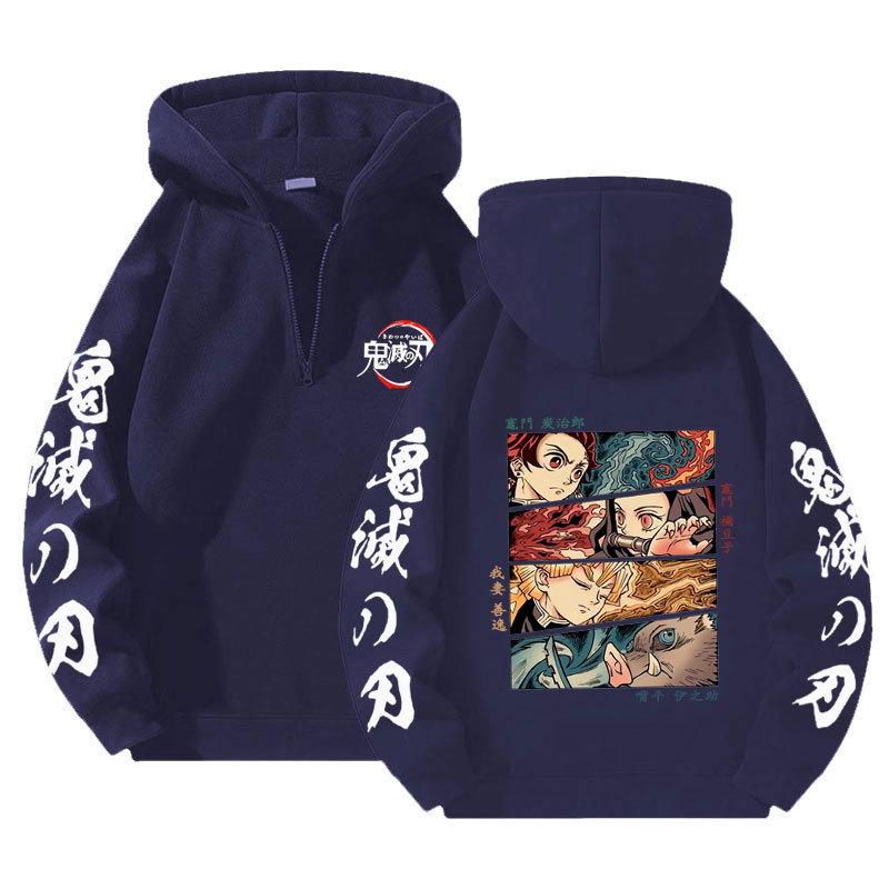 Demon Slayer Harajuku Anime Hoodies Men Kawaii Manga Graphic Zipper Coats Kimetsu No Yaiba Cartoon Printed Streetwear Sweatshirts Unisex Pullover Tops