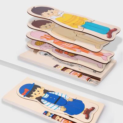 Wooden Children's Early Education Characters Body Organ Structure Cognitive Puzzle Brain Development Multi-layer Puzzle Educational Toys