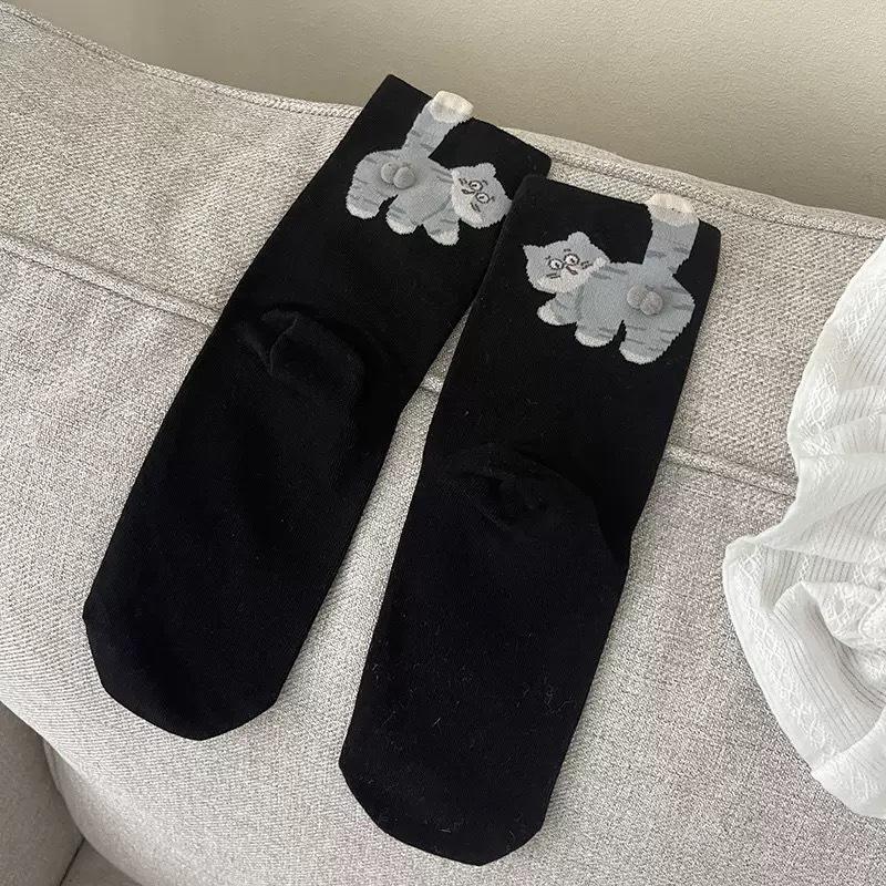 1 Paio Calzini da Donna con Motivo Gatto, Simpatici Calzini Animali a Metà Polpaccio per Primavera e Autunno, Calzini alla Moda Ins