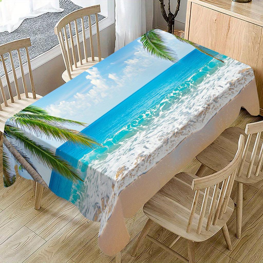 Obrus Wzór Palmy Plażowej Dekoracja Weselna Impreza Letnia Niebieskie Fale Oceanu Prostokątne Obrusy Dekoracja Stołu Kuchennego Jadalnianego