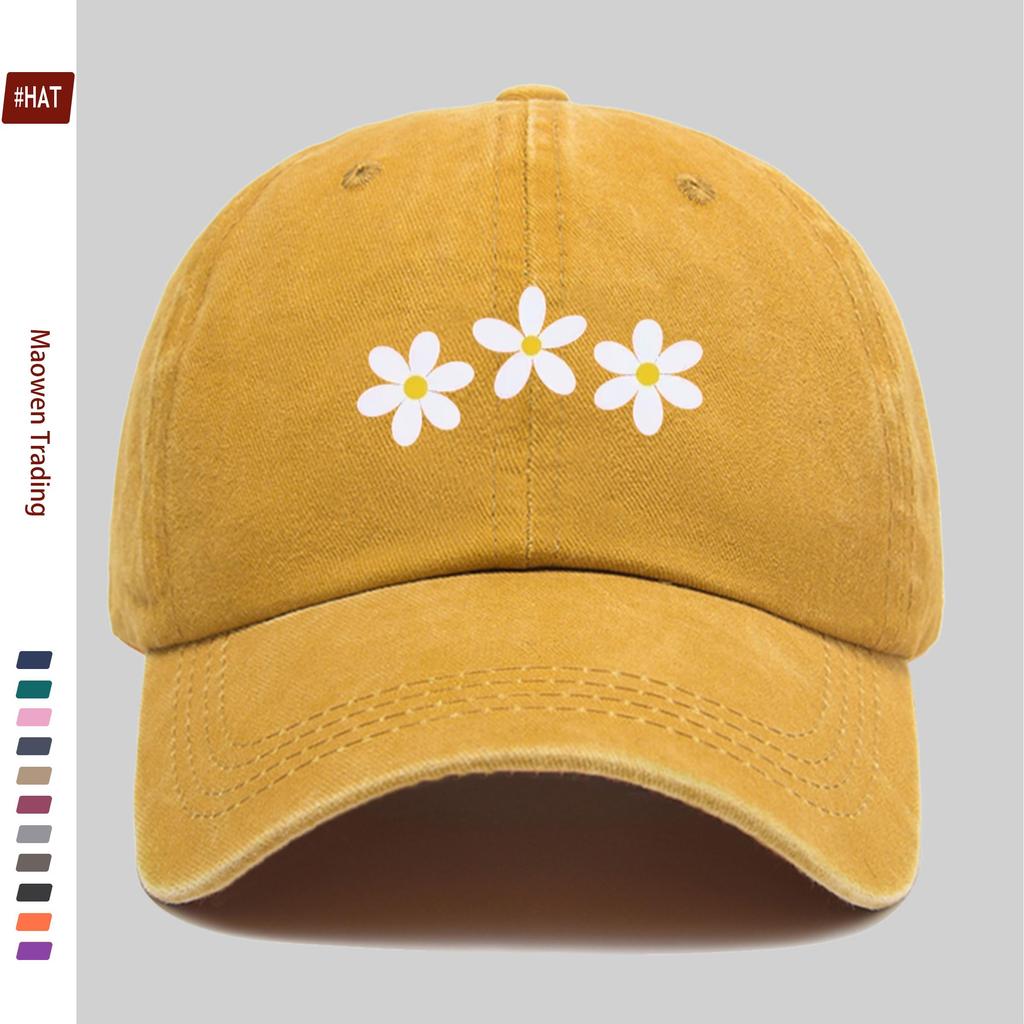 Pc White Daisy Print Baseball Cap Cute Headwear Comfortable Lightweight Papa Hat Adjustable Strap Truck Driver Sun Hat Vin