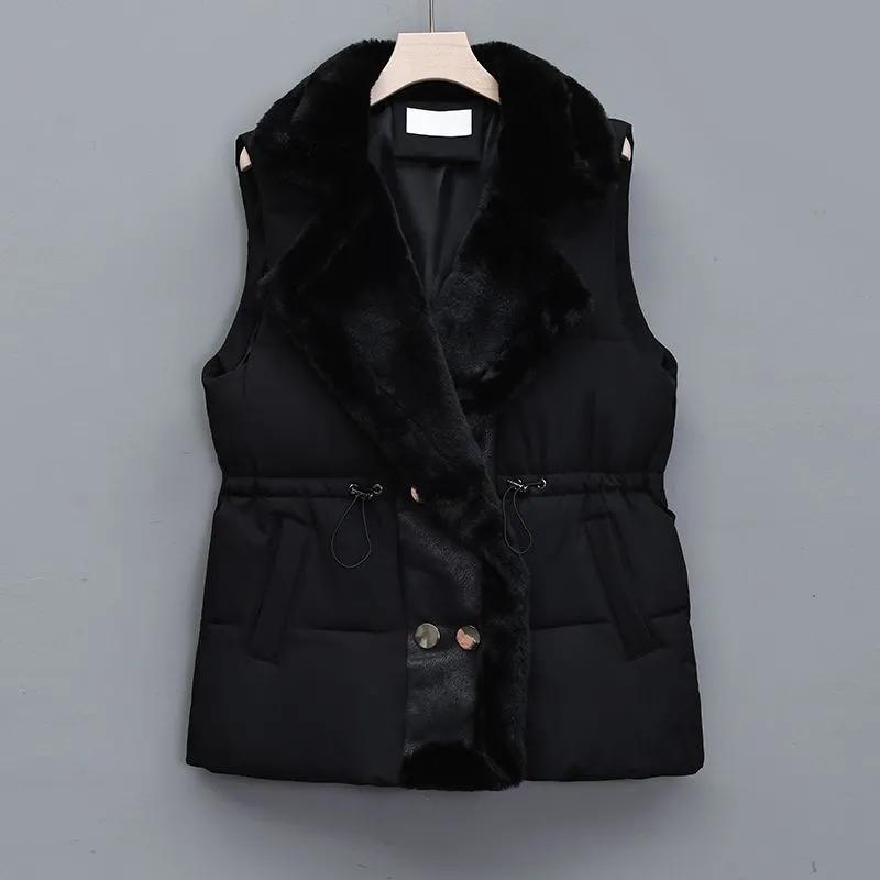

Large Size Double-Breasted Fur Collar Vest Coat Women S Winter Fur Cotton Vest Female Vest Jacket Women Waistcoat Coat XS чорний