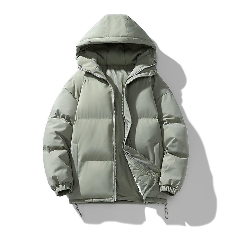 Men's Winter Hooded Down Jacket: Solid Color, Korean Style, Trendy, Loose, Warm, Casual Cotton Coat.