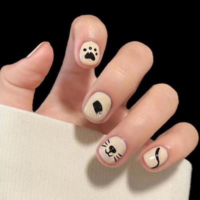 Süße Miau Kkukkuk Nagelspitzen [24 Spitzen]