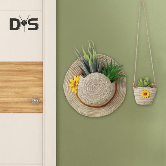 Farmhouse Boho Wall Planter Straw Hat Shoulder Bag Flower Pot Resin Bonsai Plant Pot for Indoor Outdoor Balcony Garden Decor Succulents Dried Flowers