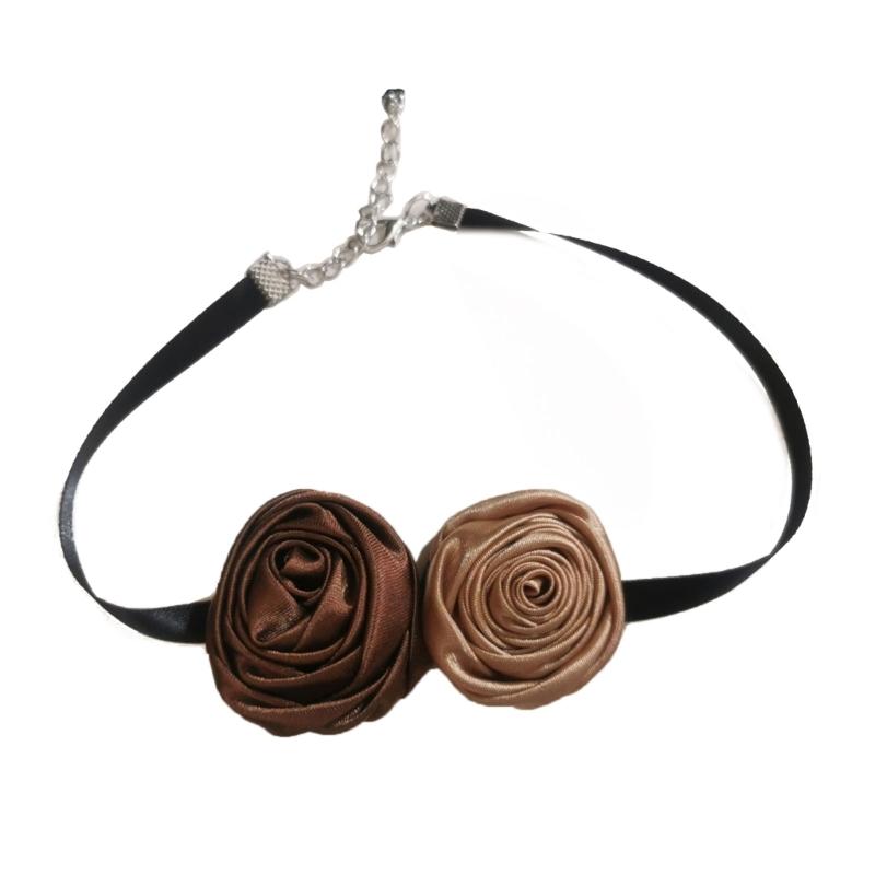 Flower Choker Necklace for Women Summer Outings Elegant Lace-up Flowe Choker Brown Flower Clavicle Chain Jewelry Gift