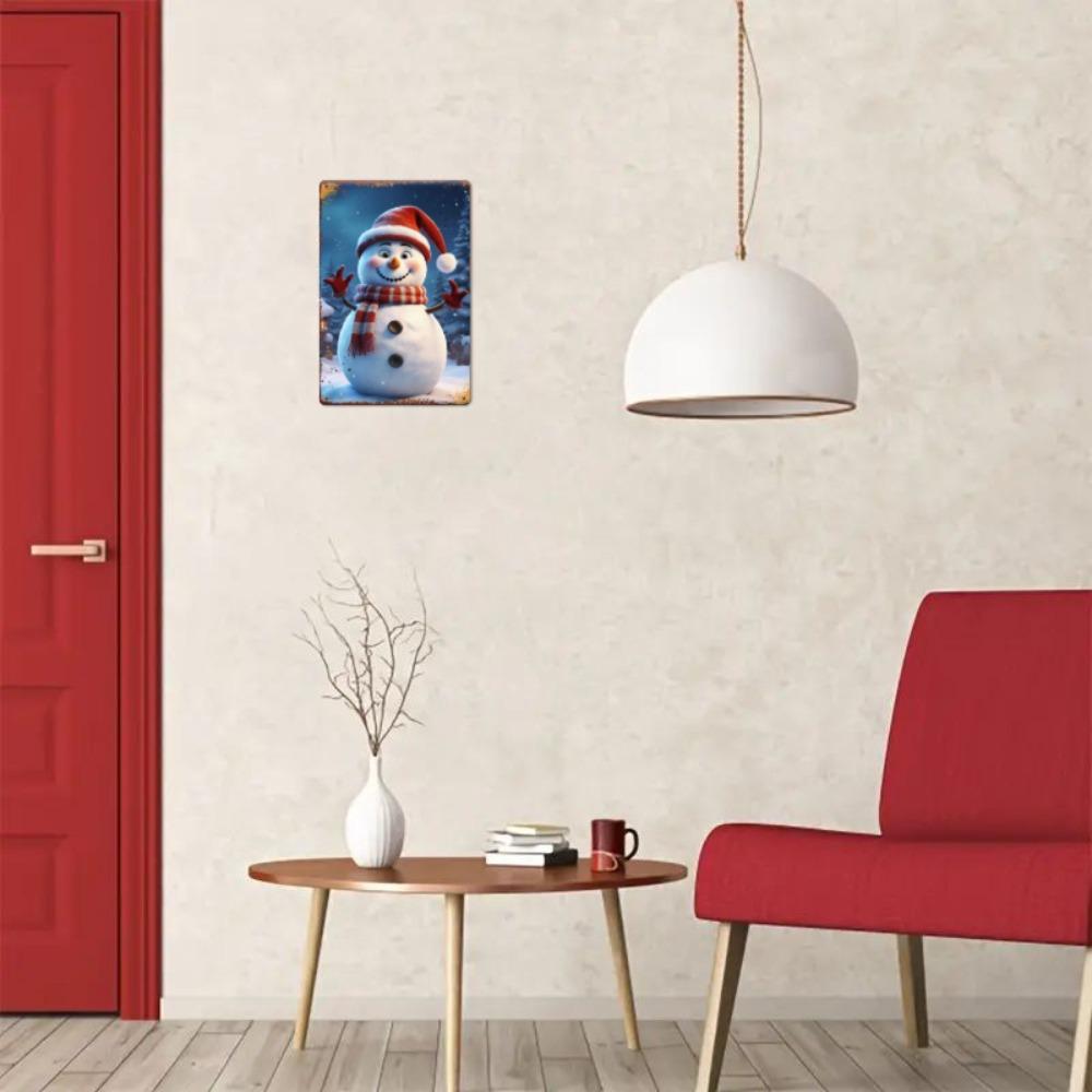 FestiveXmasSnowmanSign 1pc Festive Christmas Snowman Metal Sign - Durable Waterproof, Pre-Drilled for Home/Kitchen