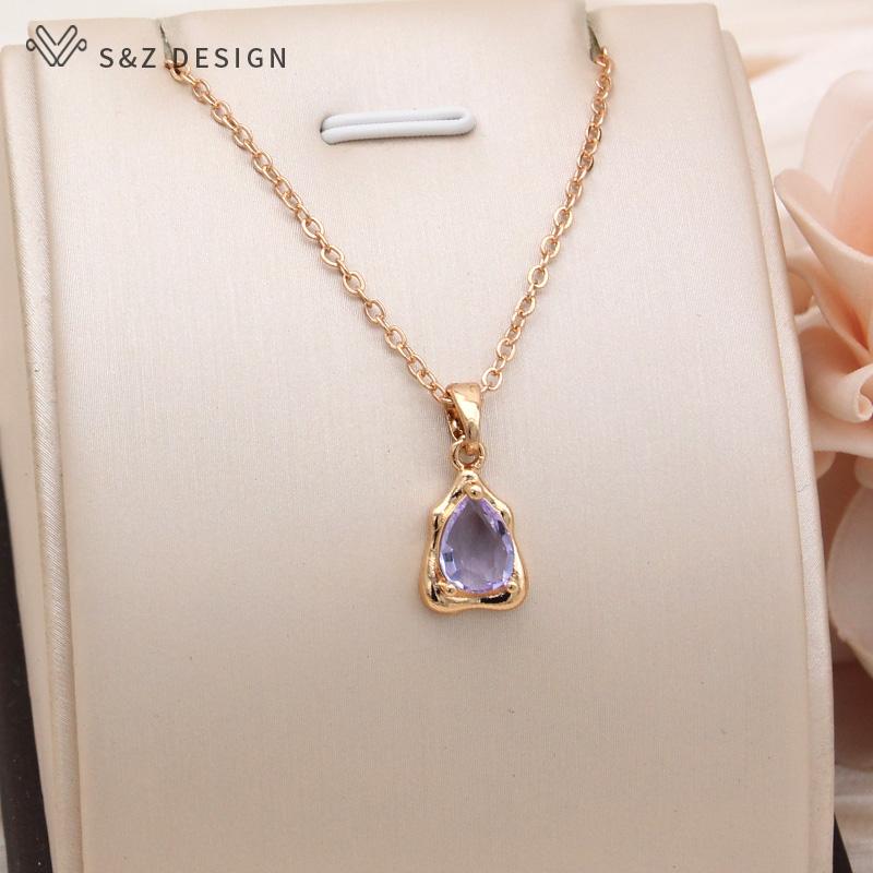 Collier Pendentif Goutte d'Eau Irrégulier Violet Clair Tendance Pour Femmes Fête Quotidien Bijoux Couleur Or Champagne