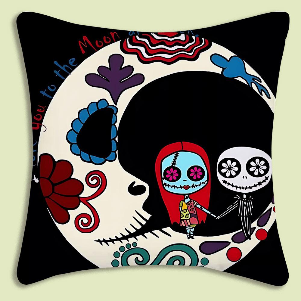 Halloween Skull Jack Sally Pillow Covers Cartoon Sofa Decorative Home Double-Sided Printing Short Plush Cute Cushion Cover