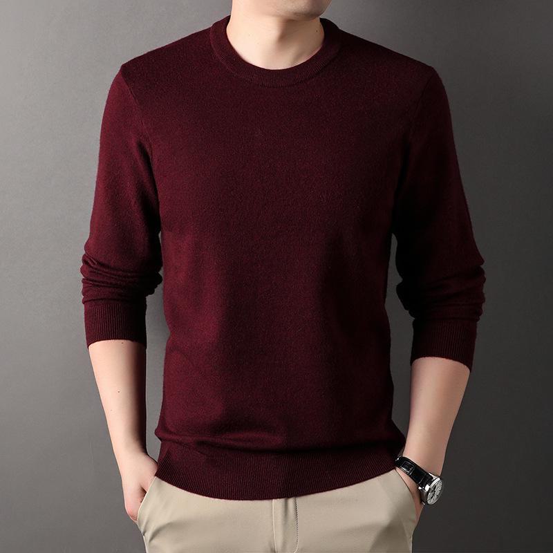 Men's Round Neck Long Sleeve Knitted Sweater - Casual Trend Solid Color