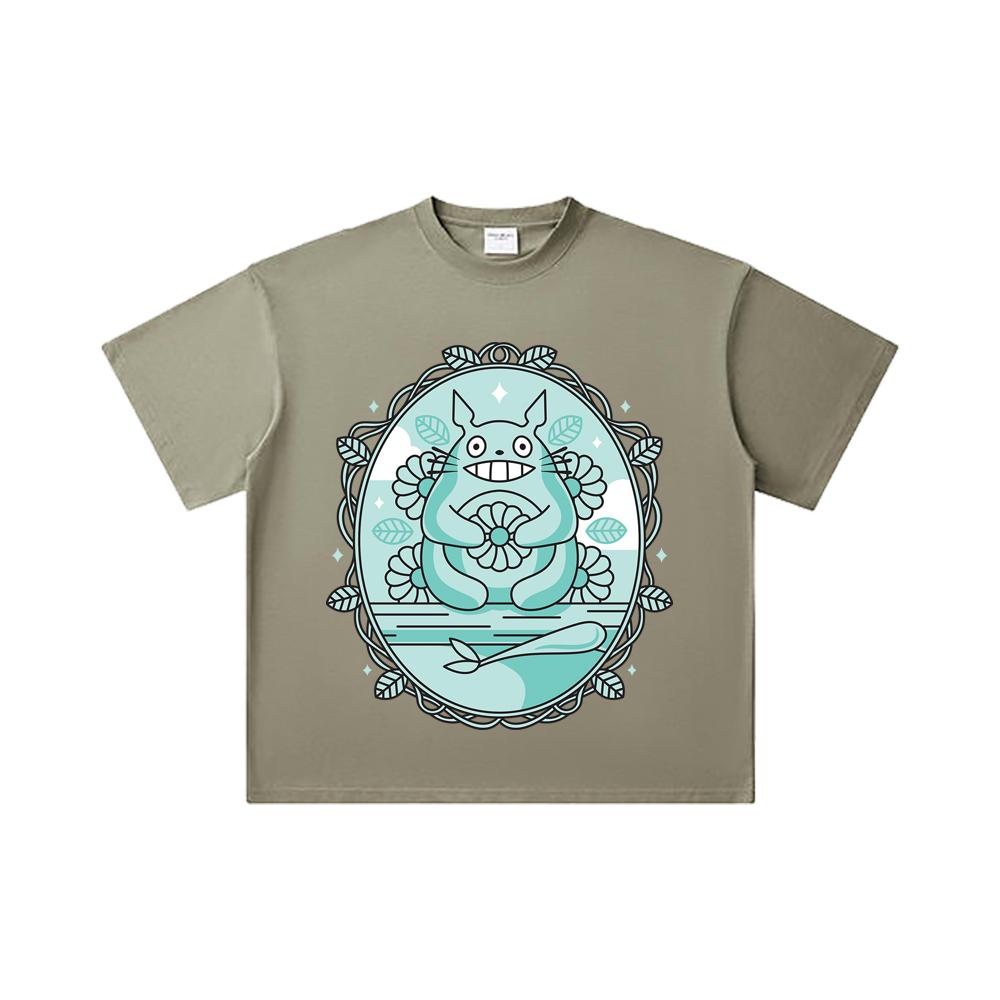 260 GSM Double Yarn 32 Count 100% Cotton Ghibli V6 Totoro Print Unisex Heavy Cotton T Shirt