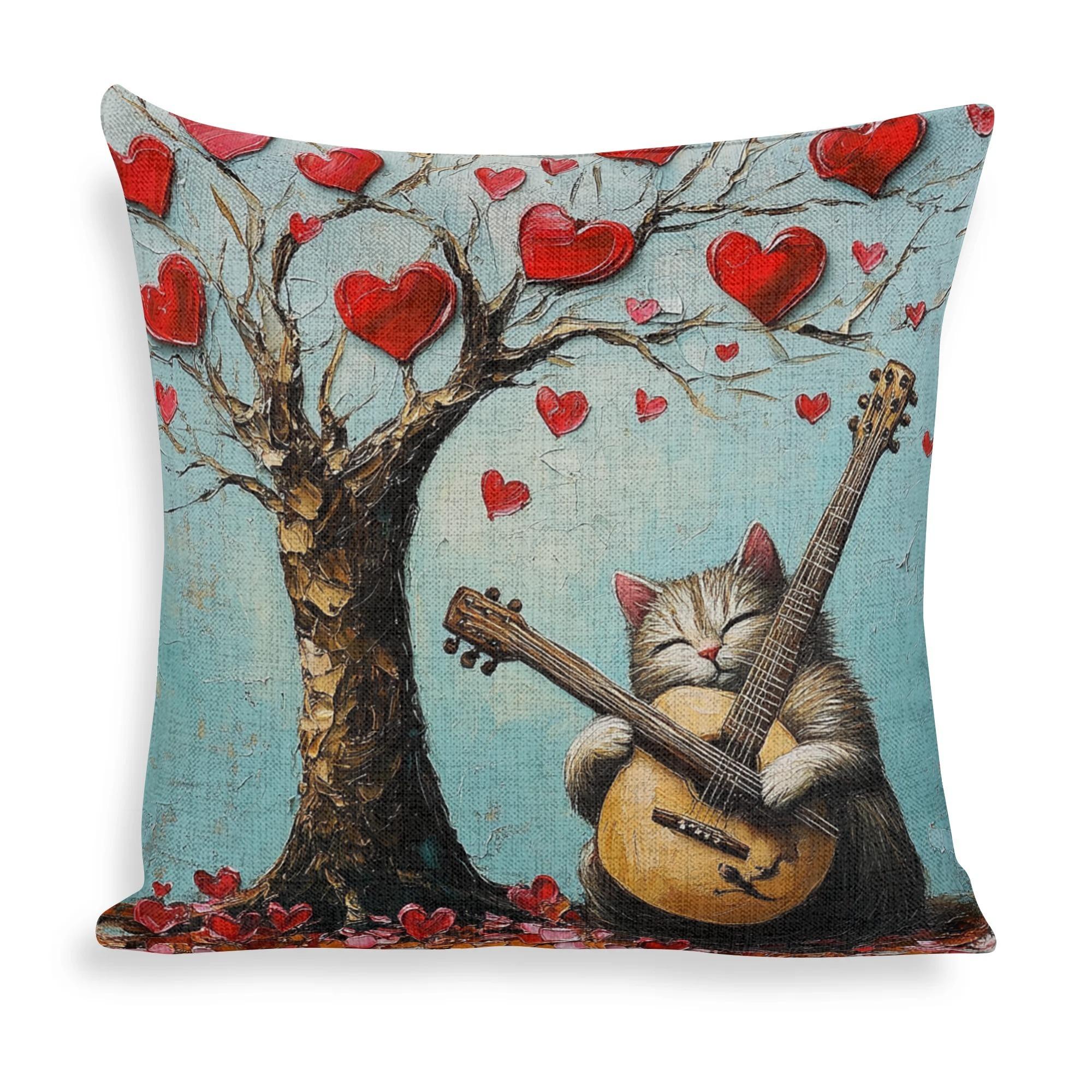 1 Наволочка WhimsyCat ко Дню святого Валентина, Современная полиэстеровая параболическая наволочка 40x40cm/16x16inch