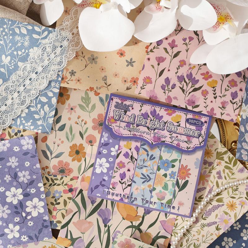 30-Sheet Vintage Floral Pattern Non-Adhesive Scrapbooking Paper, Retro Petal Designs, for DIY Crafts & Album Decoration