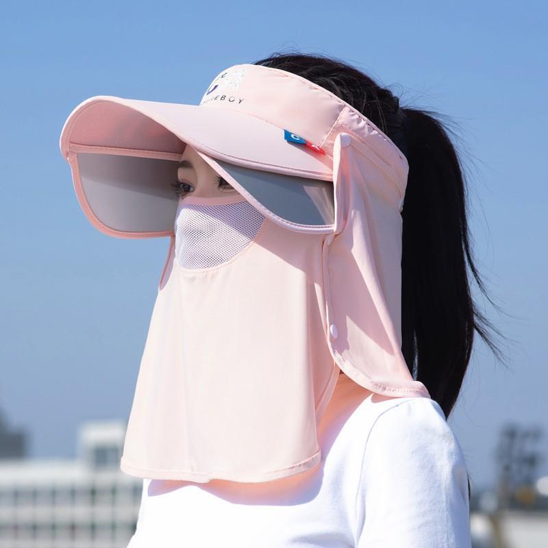 Womens UV Protection Sun Hat With Wide Brim Face Veil Breathable Mesh Visor Cap Beach Cycling Outdoor