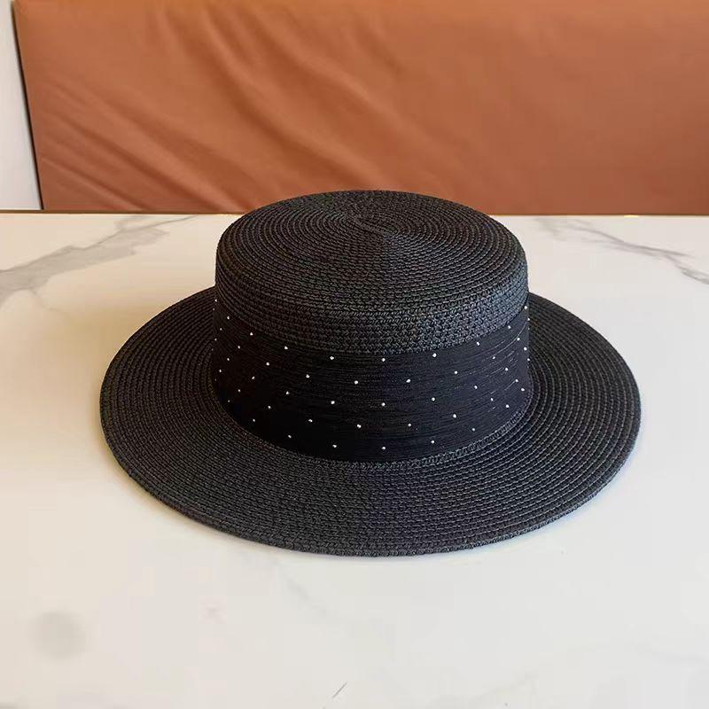 Straw Hat Light Luxury Flat Top Straw Hat Children's Casual Versatile Sunscreen Beach Straw Hat