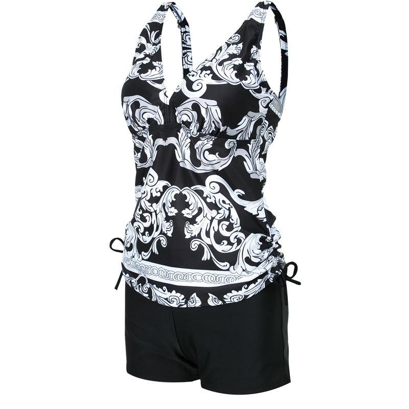 European & American Printed Tankini Swimsuit - Conservative Style for Women