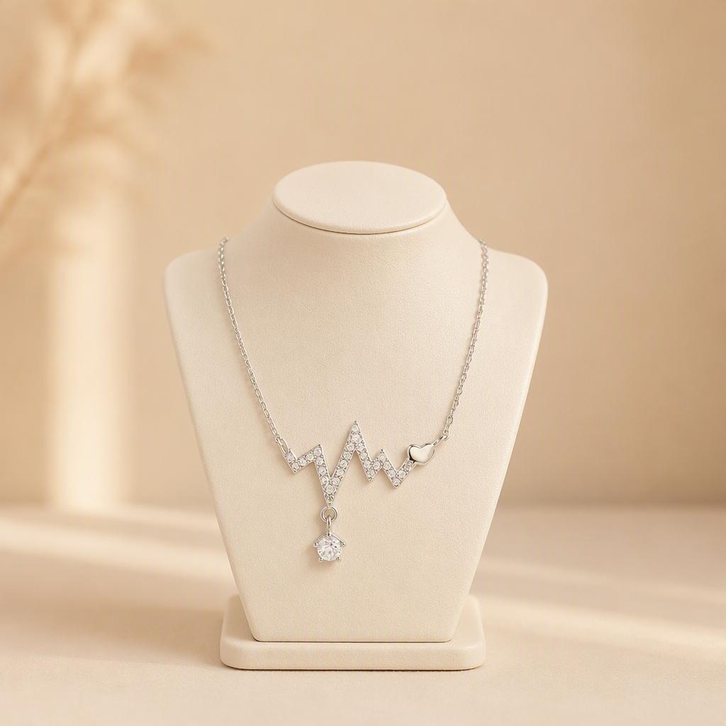 FY-1608 925 Sterling Silver Rhodium Plated Cute Christian Heartbeat Electrocardiogram Rope Chain Women's Pendant Necklace