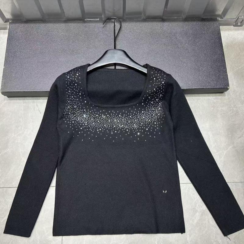European Style Rhinestone Embellished Long Sleeve Knit Top - 2026 Autumn/Winter Collection