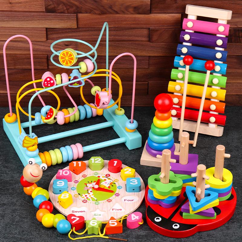 Montessori Wooden Rattles For Baby Crib Toys Baby Rattle Educational Musical Wooden Toys Children Development Games Wood Puzzles