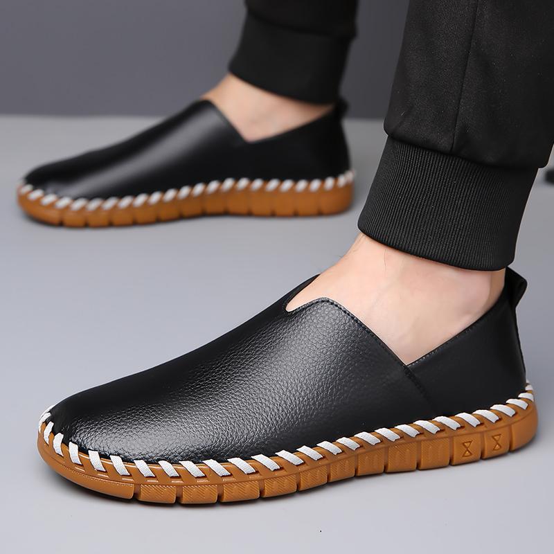 Fashion Handmade Shoes Man New Casual Fashion Embossed Leather Retro British Style Loafers Mens Slip-on Comfortable Outdoor Moccasins