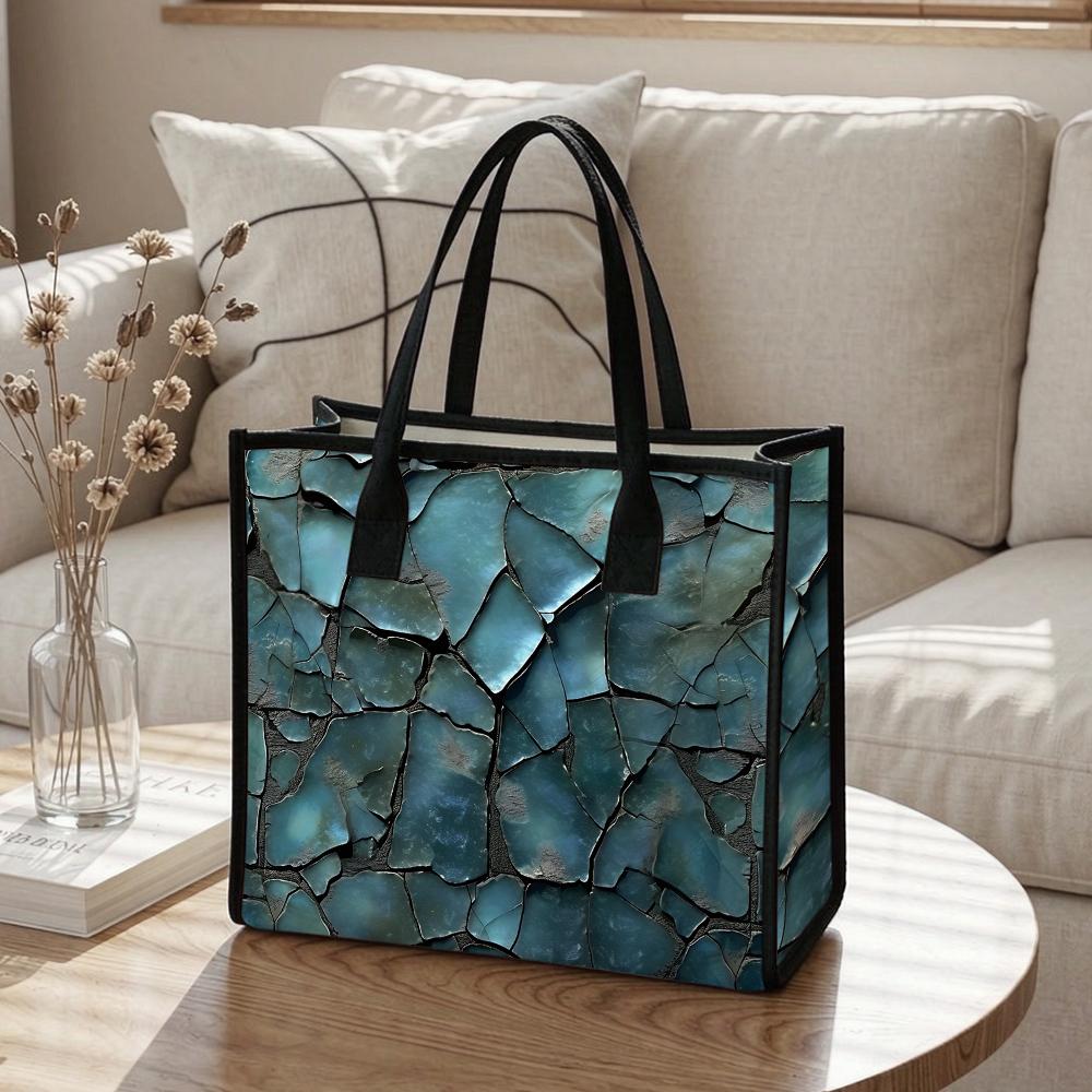 Trendy Turquoise Crackle Pattern Tote Bag for Daily Use