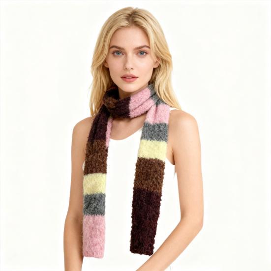 Yousheng Rainbow Striped Scarf Women Long Skinny Fuzzy Fluffy Neckerchief Knit Thin Scarf Autumn Winter Knitting Scarf Outfit Accessories