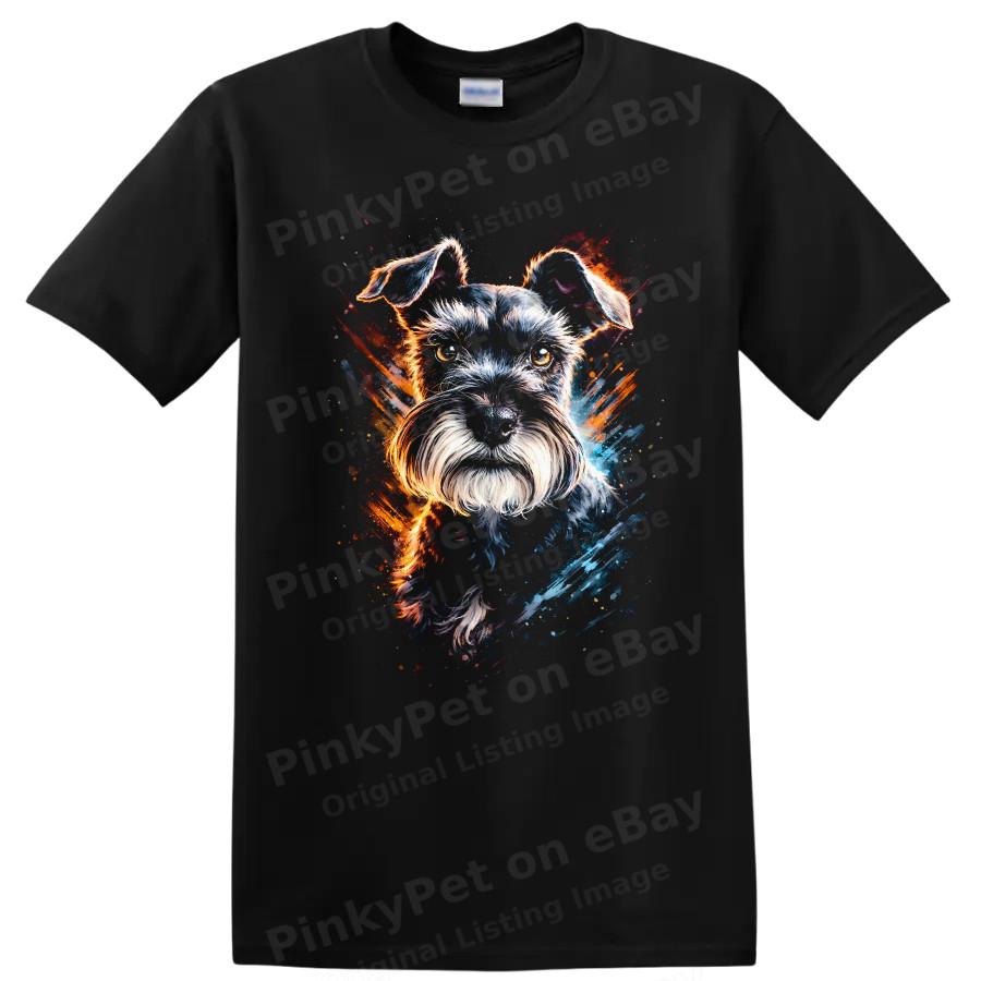 Dog Portrait T Shirt Colorful Schnauzer Art Vibrant Graphic Tee Unisex T-Shirt