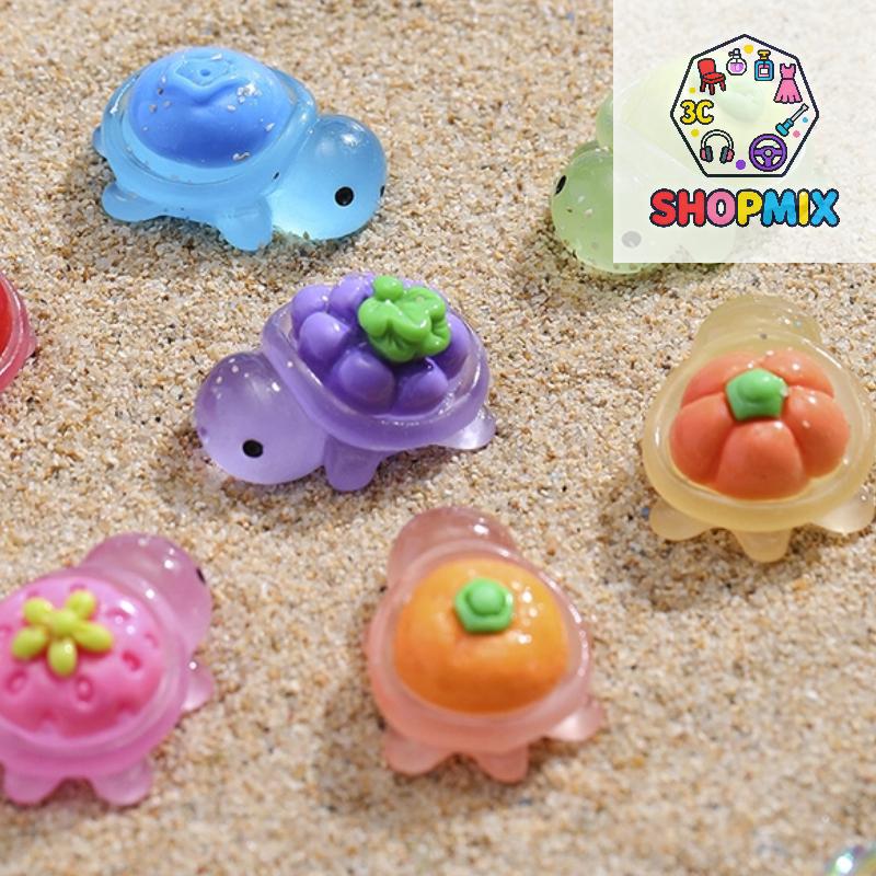10Pcs Mini Resin Glowing Cartoon Fruit Turtle Small Ornament Doll House Scene Model Toys Play House Desktop Decorations
